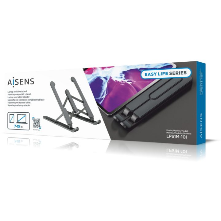AISENS Adjustable Desktop Stand for Laptop / Tablet, Dark Gray