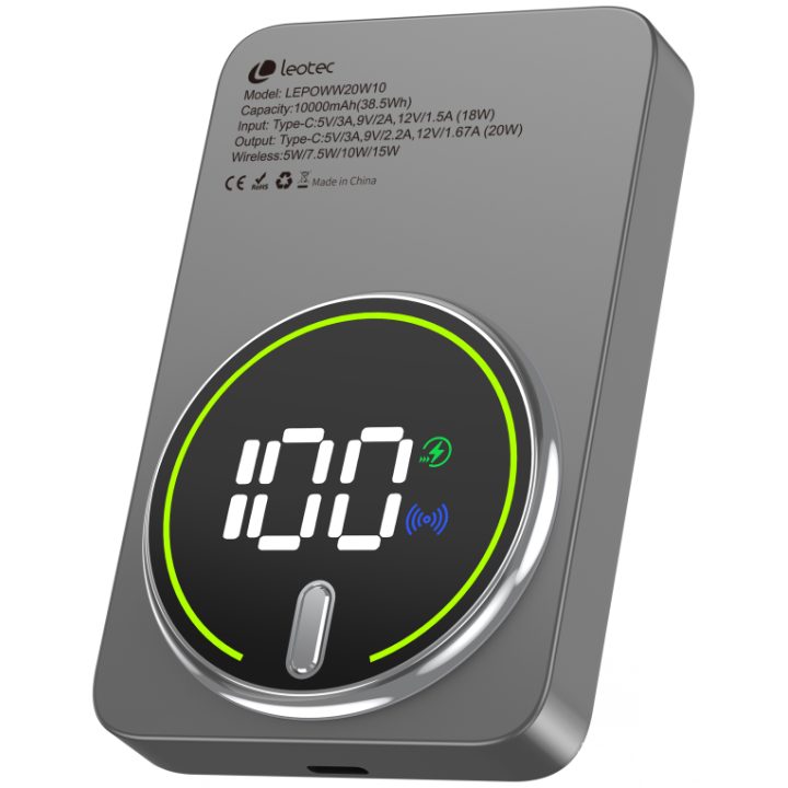 Leotec Power Bank sem fios 10000mAh 20W Cinzento (LEPOWW20W10G)