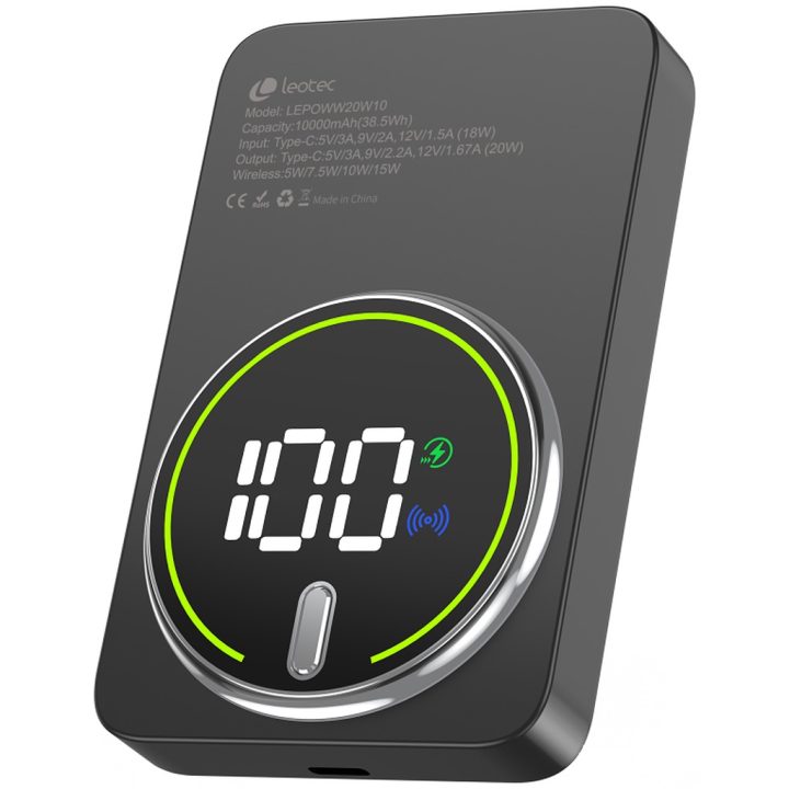 Leotec Power Bank sem fios 10000mAh 20W Cinzento (LEPOWW20W10G)
