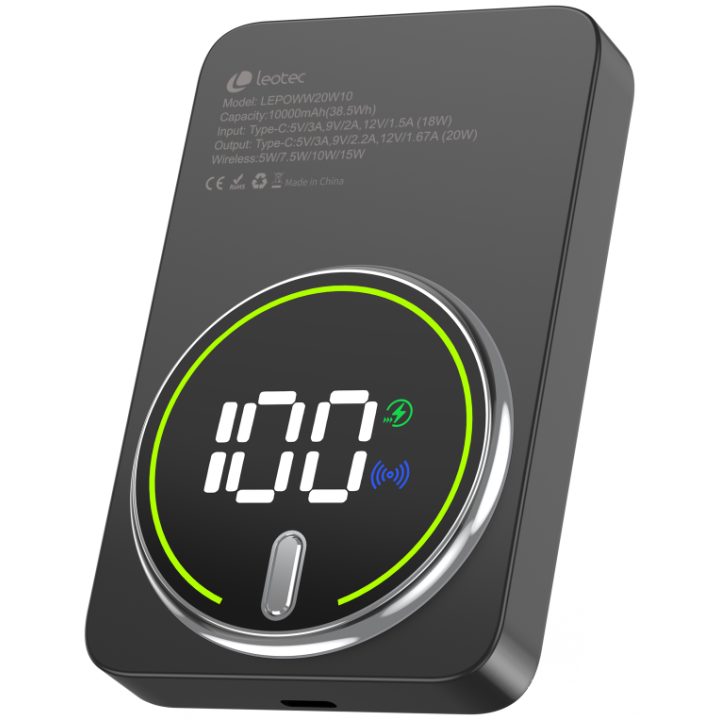 Leotec Wireless Power Bank 10000mAh 20W Gray (LEPOWW20W10G)