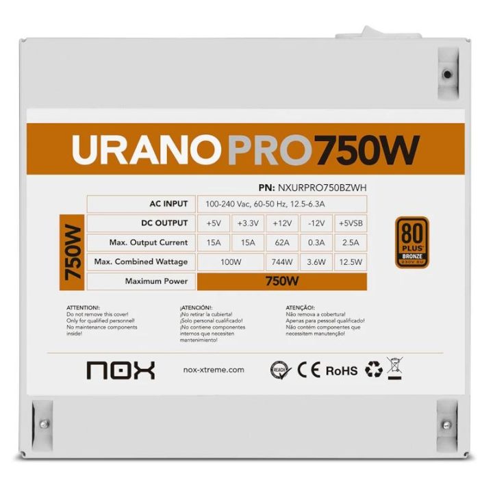 NOX Urano PRO 750W Bronze White ATX Power Supply (NXURPRO750BZWH)