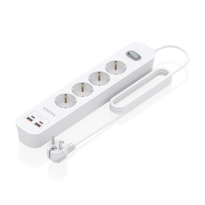 AISENS Régua de Tomadas Multifunções com 4 Tomadas + Carregador PD3.0…