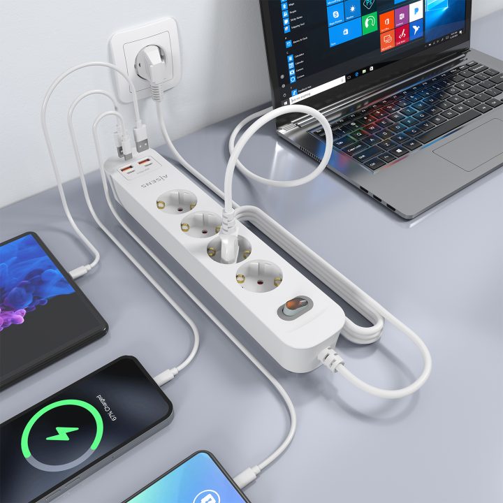 AISENS Regleta de Enchufes Multifuncion con 4 Tomas + Cargador PD3.0…