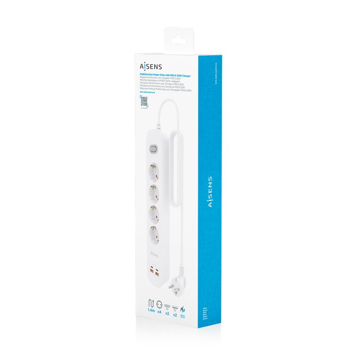 AISENS Multifunction Power Strip with 4 Outlets + PD3.0 20W Charger…