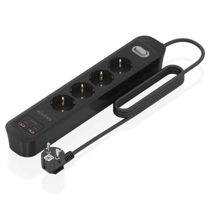 AISENS Regleta de Enchufes Multifuncion con 4 Tomas + Cargador PD3.0…