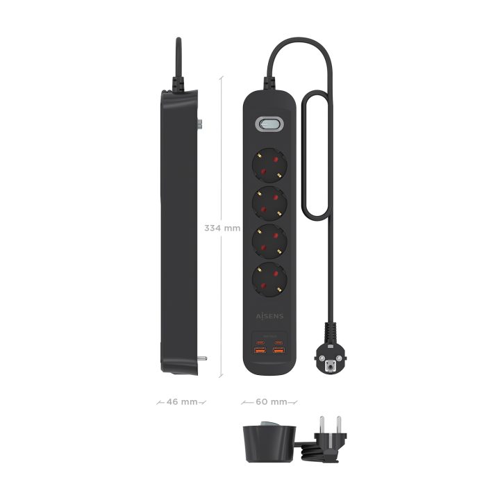 AISENS Multifunction Power Strip with 4 Outlets + PD3.0 20W Charger…