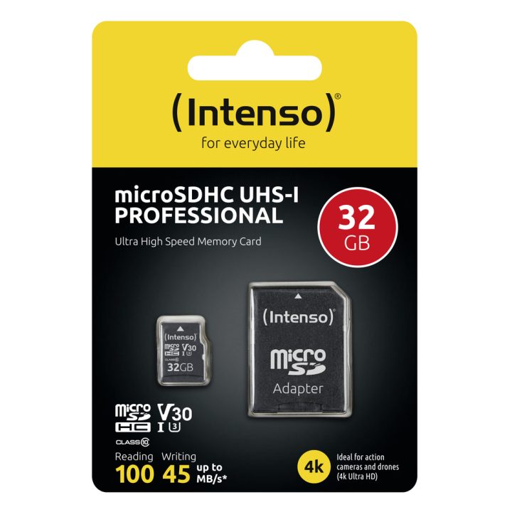 Intenso 16GB Professional V30 Micro SD Memory Card + SD Adapter…
