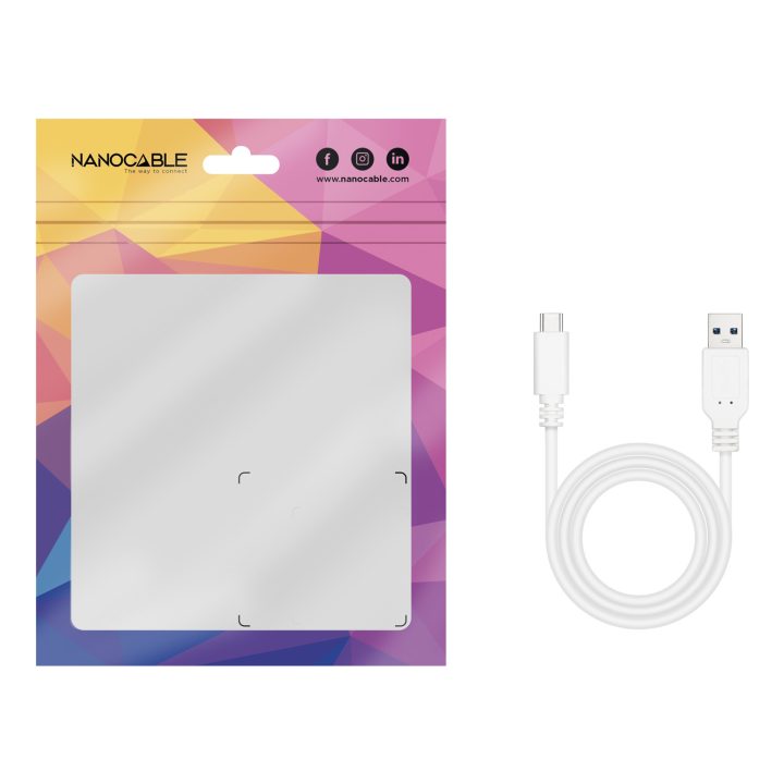 Nanocable Cable USB 2.0 3A, tipo USB-C/M-A/M, Blanco, 1 m