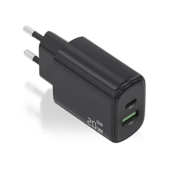 AISENS Carregador GaN 20W, 1xUSB-C PD3.0, 1xUSB-A QC3.0, Branco