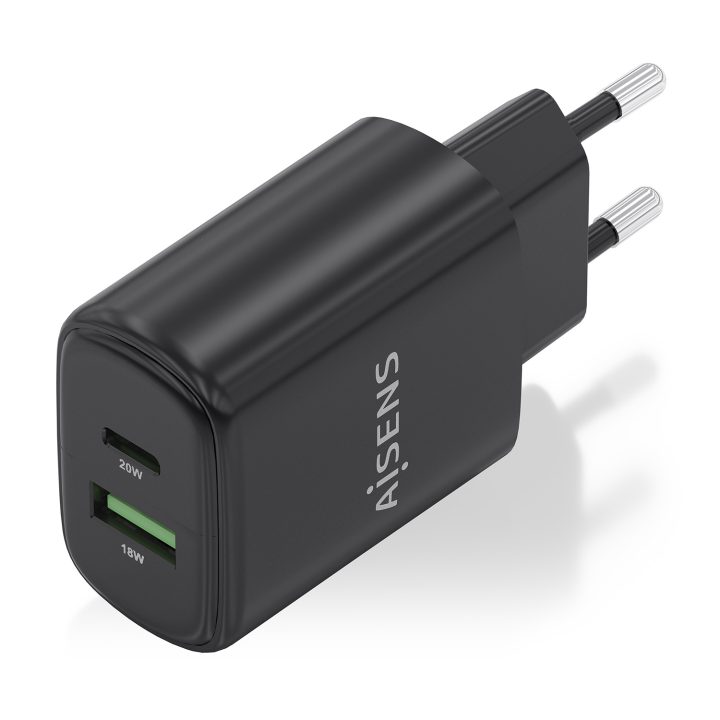 AISENS Cargador GaN 20W, 1xUSB-C PD3.0, 1xUSB-A QC3.0, Blanco