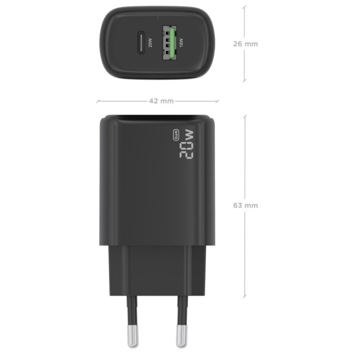 AISENS Cargador GaN 20W, 1xUSB-C PD3.0, 1xUSB-A QC3.0, Blanco