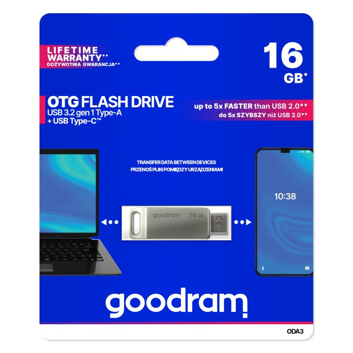 Goodram ODA3 16 GB USB Flash Drive USB Type-A / USB Type-C 3.2 Gen 1…