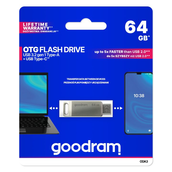 Goodram ODA3 unidad flash USB 16 GB USB Type-A / USB Type-C 3.2 Gen 1…