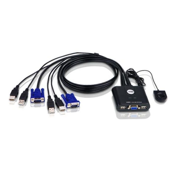 ATEN 2-Port VGA USB Cable-Style KVM Switch with Remote Port Selector