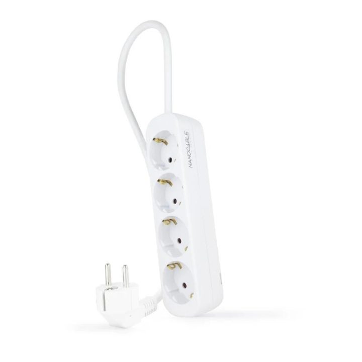 Nanocable Regleta de Enchufes con 4 Tomas, 1.4 m, Blanco