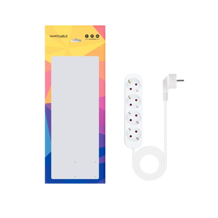Nanocable Power Strip with 4 Outlets, 1.4 m, White