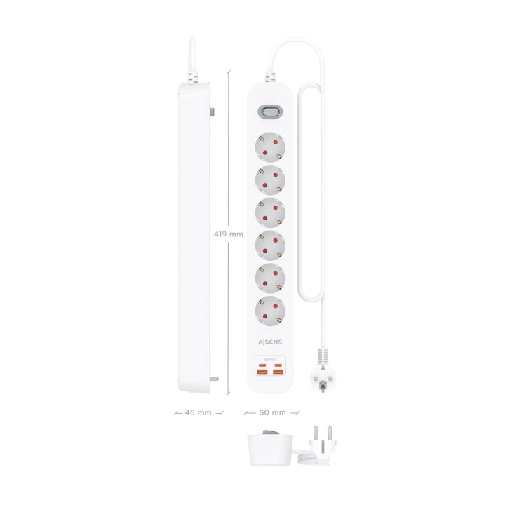 AISENS Multifunction Power Strip with 6 Outlets + PD3.0 20W Charger…
