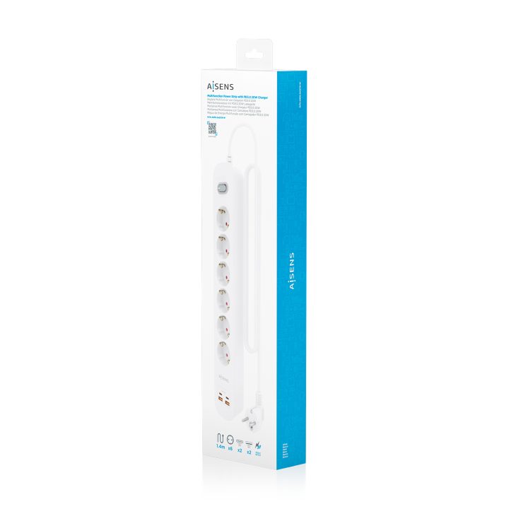 AISENS Multifunction Power Strip with 6 Outlets + PD3.0 20W Charger…
