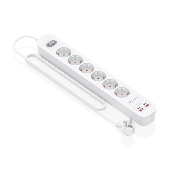 AISENS Régua de Tomadas Multifunções com 6 Tomadas + Carregador PD3.0…