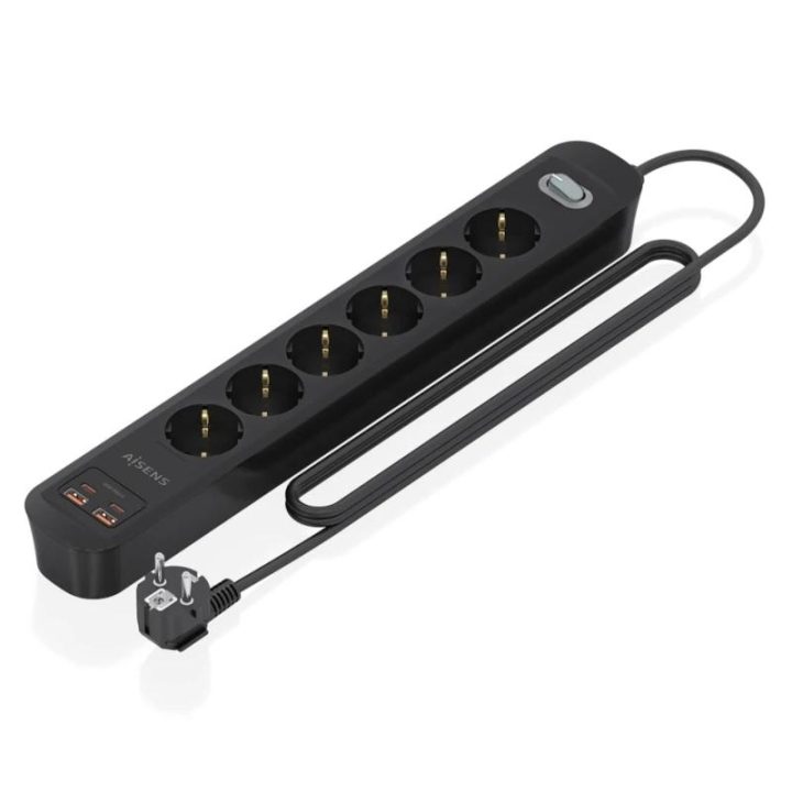 AISENS Regleta de Enchufes Multifuncion con 6 Tomas + Cargador PD3.0…