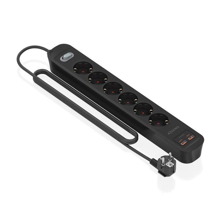 AISENS Regleta de Enchufes Multifuncion con 6 Tomas + Cargador PD3.0…