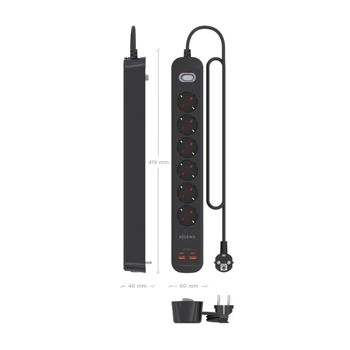 AISENS Multifunction Power Strip with 6 Outlets + PD3.0 20W Charger…