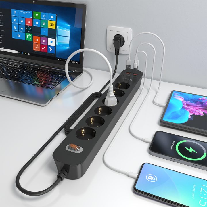 AISENS Multifunction Power Strip with 6 Outlets + PD3.0 20W Charger…