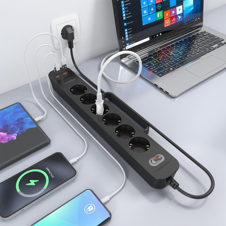 AISENS Multifunction Power Strip with 6 Outlets + PD3.0 20W Charger…