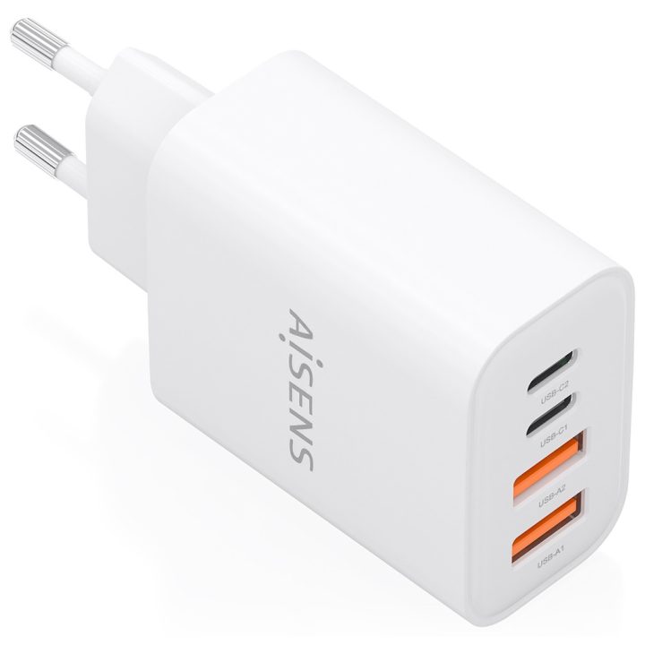 AISENS GaN Charger 32W, 2xUSB-C PD3.0, 2xUSB-A, White