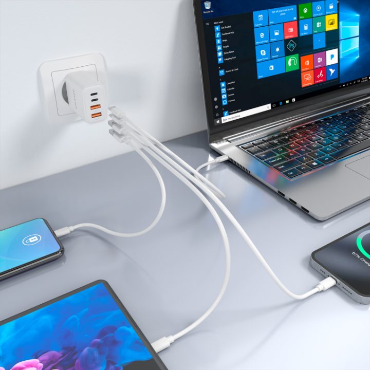 AISENS GaN Charger 32W, 2xUSB-C PD3.0, 2xUSB-A, White