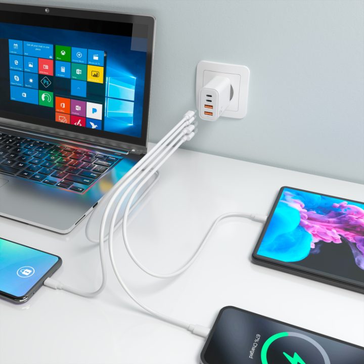 AISENS GaN Charger 32W, 2xUSB-C PD3.0, 2xUSB-A, White