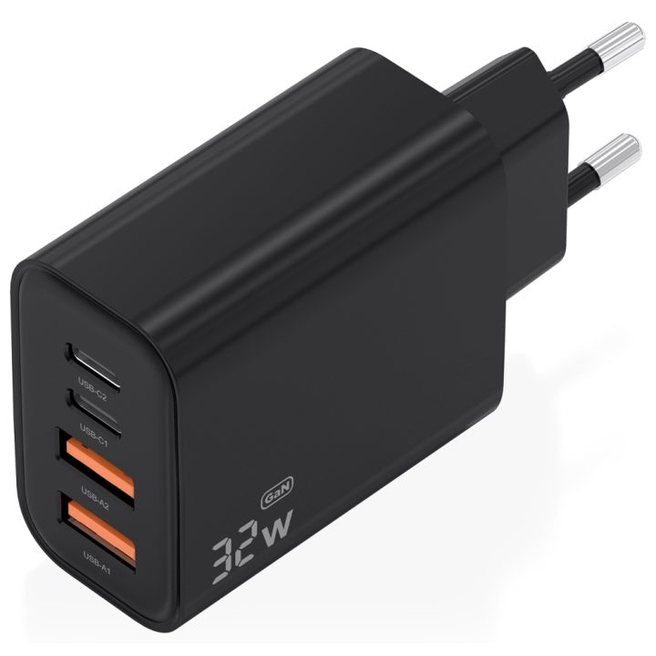 AISENS GaN Charger 32W, 2xUSB-C PD3.0, 2xUSB-A, White