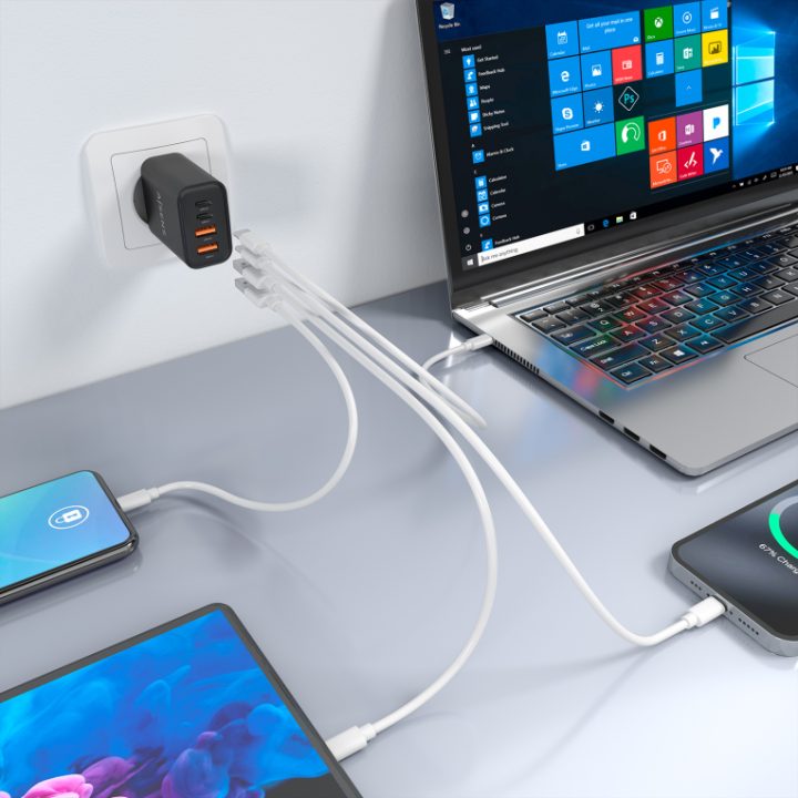 AISENS GaN Charger 32W, 2xUSB-C PD3.0, 2xUSB-A, White
