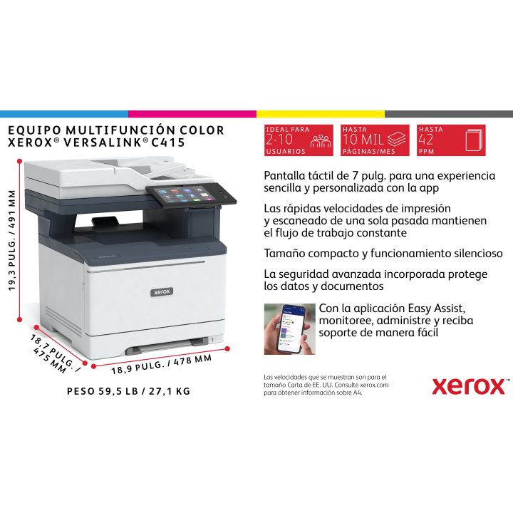 Xerox VersaLink C415 A4 40 ppm Duplex Copy/Print/Scan/Fax PS3 PCL5e/6…