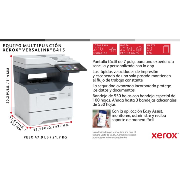 Xerox VersaLink B415 A4 47ppm Copia/impresión/escaneado/fax a doble…