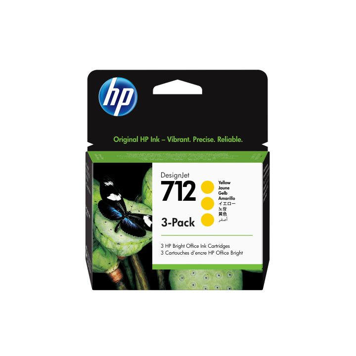 HP Pacote de 3 cartuchos de tinta DesignJet 712 amarelo de 29 ml