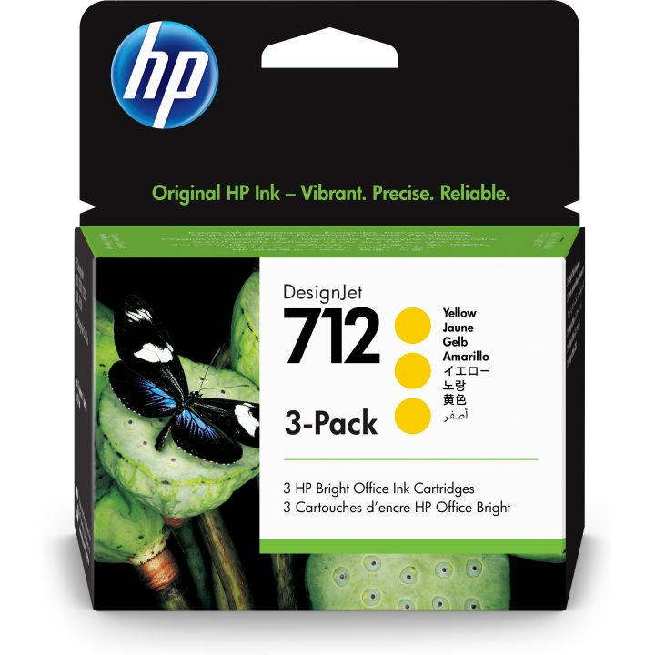 HP 3-Pack of HP DesignJet 712 Yellow Ink Cartridges, 29 ml