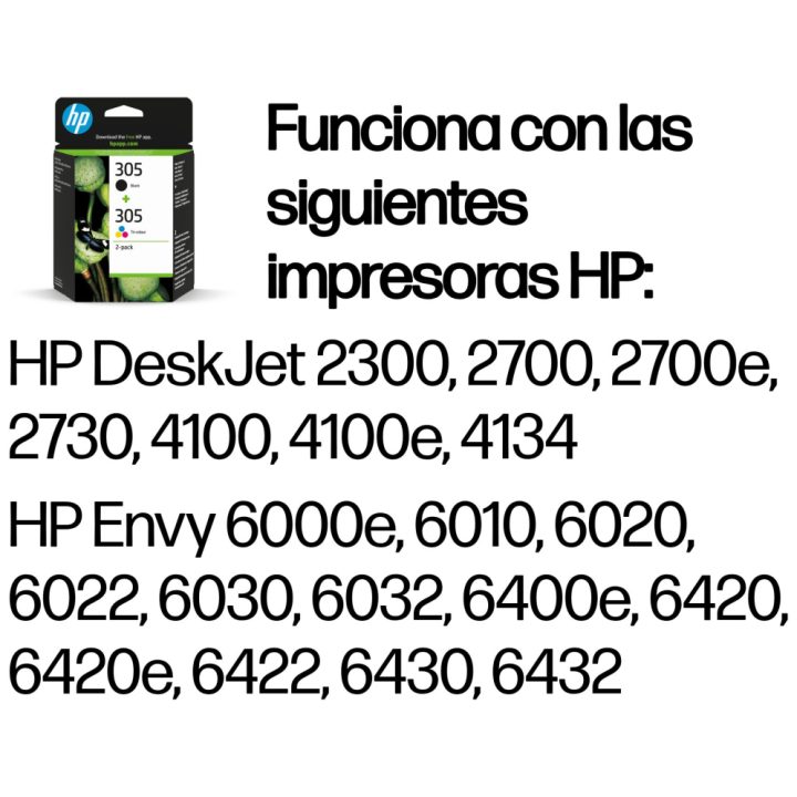 HP Pacote de 2 cartuchos de tinta originais 305 tricolor / preto