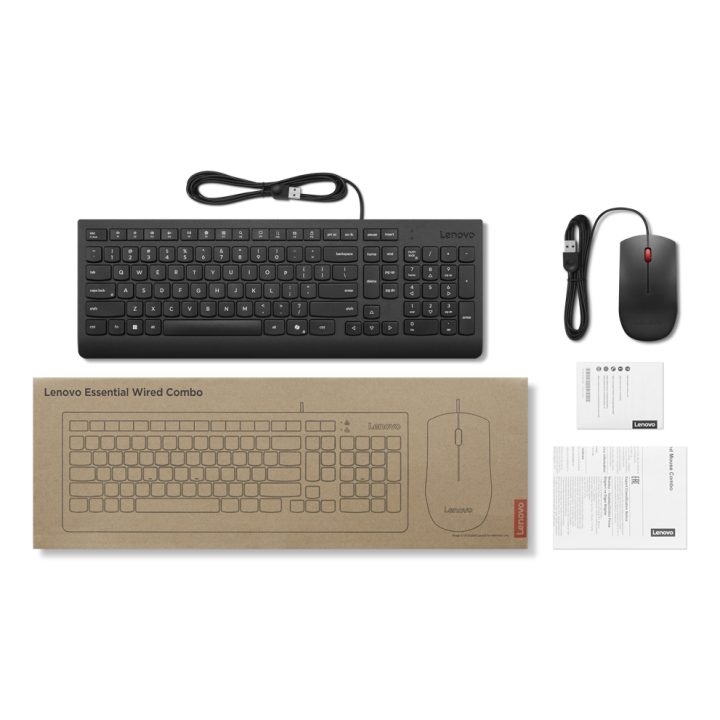 Lenovo Essential Wired Combo Black US Euro Keyboard Mouse Included…