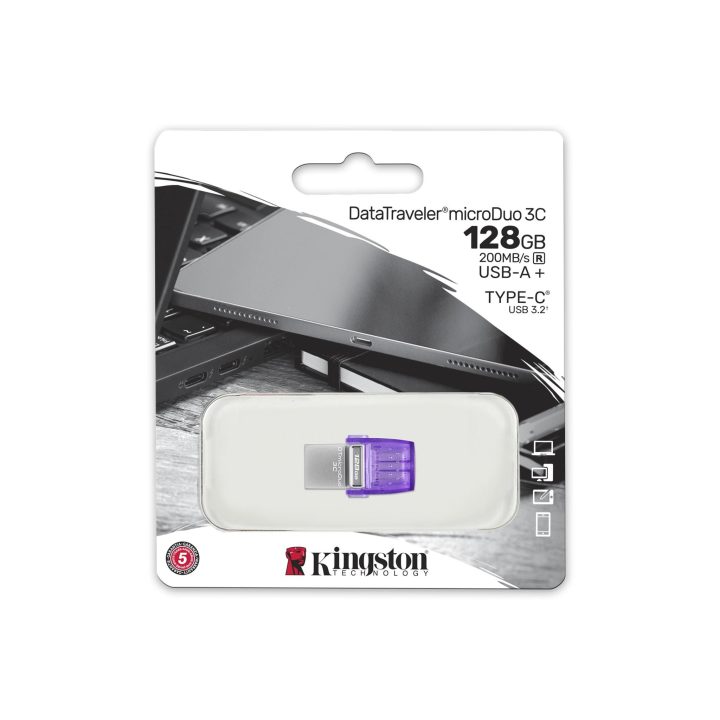 Kingston Technology DataTraveler 128GB microDuo 3C 200MB/s dual USB-A…