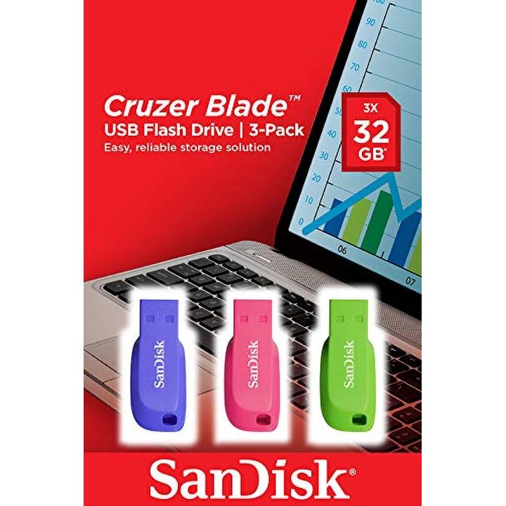 SanDisk Cruzer Blade - USB Flash Drive - 32GB - USB2.0 - Blue, Green…