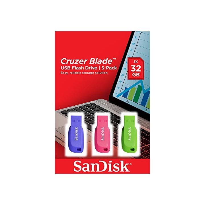 SanDisk Cruzer Blade - USB Flash Drive - 32GB - USB2.0 - Blue, Green…