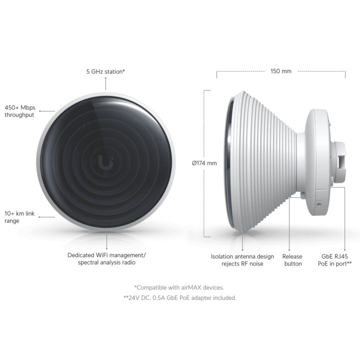 Ubiquiti IS-5AC Networks IsoStation AC 450 Mbit/s Branco Alimentação…