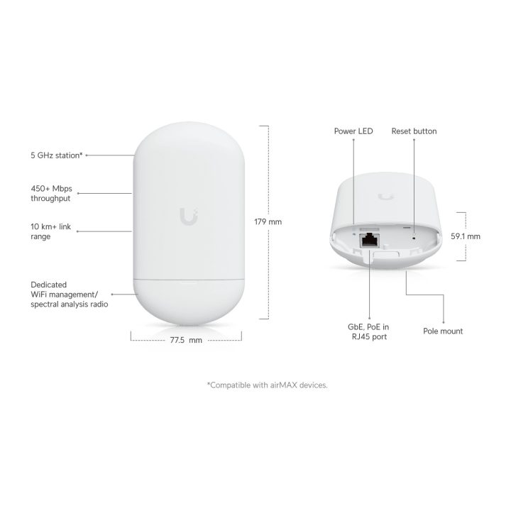 Ubiquiti NanoStation 5AC Loco 1000 Mbit/s White Power over Ethernet…