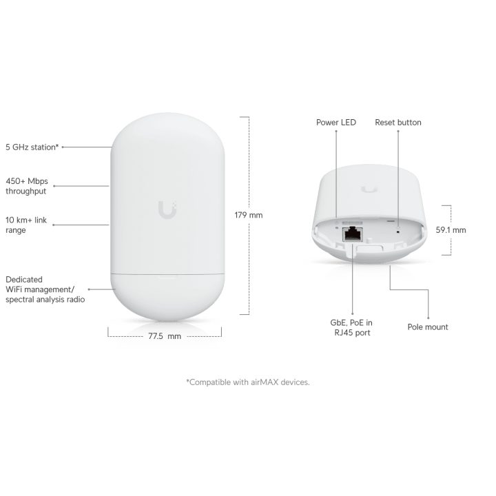 Ubiquiti NanoStation 5AC Loco 1000 Mbit/s White Power over Ethernet…