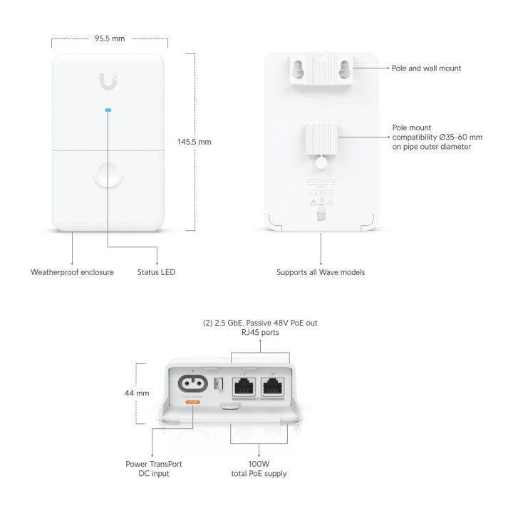 Ubiquiti UACC-Dual-Power-Injector Injetor de alimentação dupla UISP
