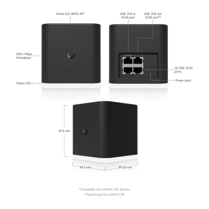 Ubiquiti ACB-AC Networks airCube 867 Mbit/s Black Power over Ethernet…