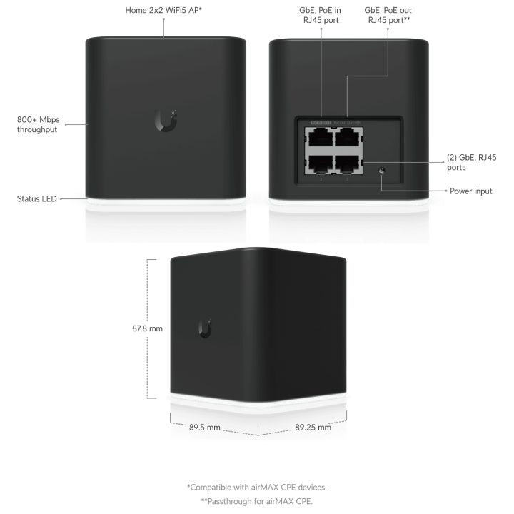 Ubiquiti ACB-AC Networks airCube 867 Mbit/s Black Power over Ethernet…