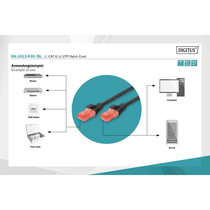 Digitus DK-1612-030/BL cabo de rede Preto 3 m Cat6 U/UTP (UTP)