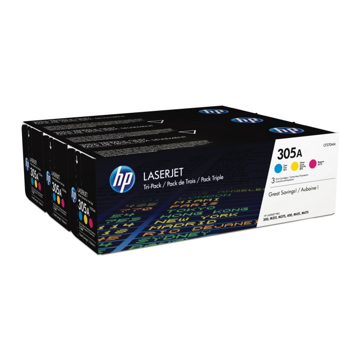 HP Pack de ahorro de 3 cartuchos de tóner original LaserJet 305A…